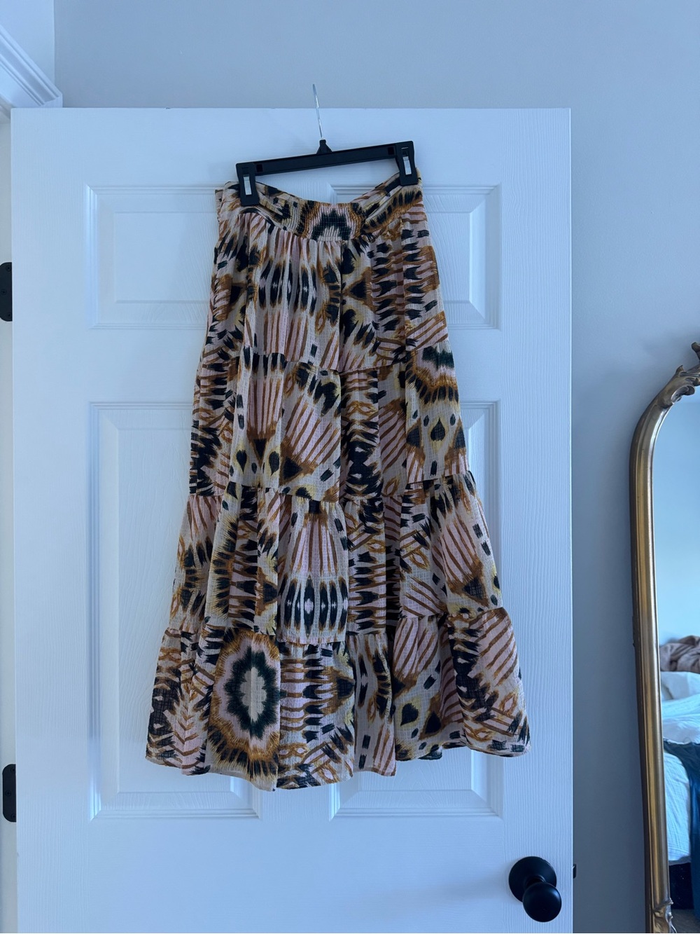 ba&sh Printed Tiered Maxi Skirt - Pink & Brown